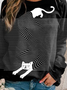 Casual Autumn Cat Polyester High Elasticity Daily Loose Crew Neck H-Line Sweatshirts for Women