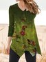 Casual Floral Autumn V neck Daily Long sleeve Mid-long Medium Elasticity Regular Size Tops for Women