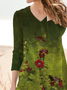 Casual Floral Autumn V neck Daily Long sleeve Mid-long Medium Elasticity Regular Size Tops for Women