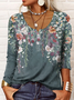 Women Casual Floral Autumn Daily Regular Fit Jersey Notched Medium Elasticity Regular Size Tops