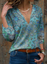 Casual Ethnic Autumn V neck No Elasticity Loose Long sleeve Regular H-Line Top for Women