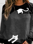 Casual Autumn Cat Polyester High Elasticity Daily Loose Crew Neck H-Line Sweatshirts for Women