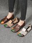 Vintage Color Block All Season Breathable Vacation Closed Toe PU Adjustable Buckle Deep Mouth Shoes Flats for Women