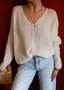 Casual Plain Autumn V neck Daily Long sleeve Wool/Knitting H-Line Regular Size Sweater for Women