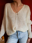 Casual Plain Autumn V neck Daily Long sleeve Wool/Knitting H-Line Regular Size Sweater for Women