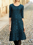 Casual Ethnic Autumn Polyester Daily Regular Fit Midi Crew Neck Regular Size Dress for Women