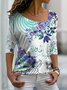 Women Casual Floral Autumn Lightweight Micro-Elasticity Long sleeve Regular H-Line Regular Size T-shirt