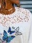 Lace and Butterfly Crew Neck Long Sleeve Top