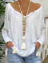 Women Casual Plain Autumn Polyester V neck Lightweight Daily Loose Mid-long Blouse