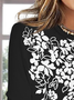 Casual Floral Autumn Daily Jersey Pullover Long sleeve H-Line Regular T-shirt for Women
