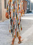 Women Geometric Casual Autumn Natural High Elasticity Daily Loose H-Line Regular Dress