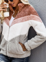 Casual Color Block Winter Cross Neck Natural Long sleeve Regular Teddy Velvet H-Line Other Coat for Women