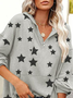 Women Casual Autumn Star Polyester Zipper Long sleeve Regular Off Shoulder Sleeve H-Line Sweatshirt