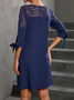 Solid Lace 3/4 Sleeves Shift Above Knee Casual Tunic Dresses