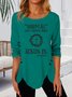 Women Long Sleeve Crew Neck Text Letter Loose Tunic