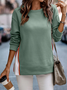 Crew Neck Loose Cotton-Blend Sweatshirts With Necklace