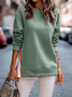 Crew Neck Loose Cotton-Blend Sweatshirts With Necklace