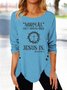Women Long Sleeve Crew Neck Text Letter Loose Tunic