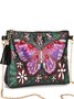 Hand-applied Rhinestone Butterfly PU Leather Waterproof Zipper Crossbody Bag