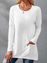 Round Neck Casual Loose Solid Color Long Sleeve T-shirt