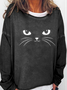Halloween Loose Casual Crew Neck Cat  Sweatshirts