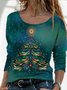Gradient Christmas tree loose Pullover T-shirt