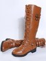 Vintage Rider Boots Chunky Heel Flat Round Toe Buckle Riding Boots