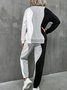Basic color contrast style Pullover Hoodie sweatpants set