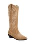Embroidered Panel Plush Warm Pointed-Toe Cowboy Boots
