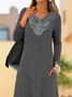 Casual Plain Autumn Natural Regular Fit Midi Long sleeve Cotton-Blend T-Shirt Dress Dresses for Women