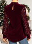 Christmas Velvet Stitching Sequin Wine Red T Shirt
