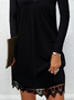 Urban Solid Lace Long Sleeves Cold Shoulder Sleeve Shift Above Knee Little Black/Casual Tunic Dresses