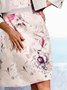 Lady's V Neck Elegant Knee-Length Floral Dress Two Piece Sets