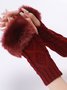 Casual Wool Knitted Twist Pattern Patch Plush Half Finger Gloves