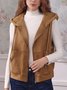 Suede Faux fur Plain retro hooded zipper warm vest plus size