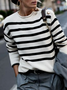 Color block Striped button pullover sweater