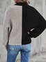plain coler block Two Tone Mock Neck Dolman Sleeve Sweater