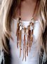 Boho Suede Beaded Fringe Necklace Leather Sweater Chain