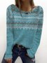 Casual Blue Ethnic Long Sleeve Sweater