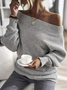 Casual Off Shoulder Pearls Beaded Batwing Sleeve Sweater