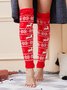 Christmas Elk Snowflake Pattern Hand Crochet Jacquard Red Stockings Over the Knee Socks Festive Party Matching