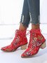 Floral Satin Chunky-Heel Pointed-Toe Booties