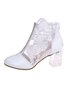Lace Rhinestone Mesh Panel Crystal Chunky Heel Wedding Booties