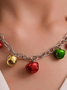 Christmas Red Green Chain Bell Pattern Necklace Christmas Party Jewelry