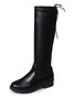 Black Drawstring Pleated Comfortable Soft High Elastic Knee-High Sock Boots