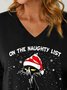 Women's On The Naughty List And I Regret Nothing Printed Snow Cat T-shirt