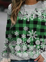 Christmas Green Snowflake Raglan Sleeve Crew Neck Casual Sweatshirt