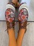 Floral Printed Patchwork Lace Up Shoes