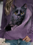 Cat Crew Neck Raglan Sleeve Casual Micro-Elasticity Sweatshirt & Hoodie