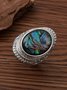 Casual Vintage Style Silver Metal Natural Shell Ethnic Pattern Ring